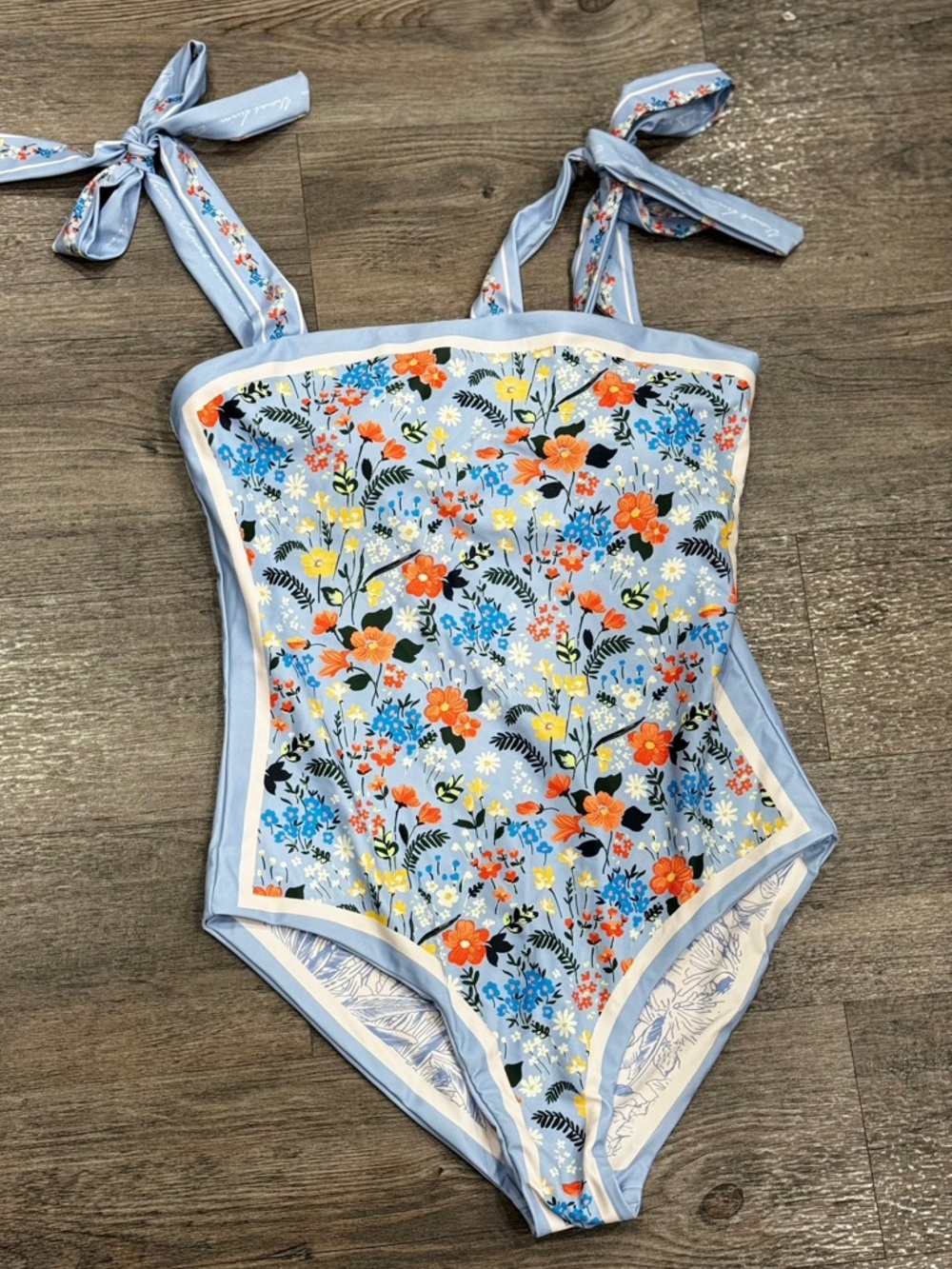 Reversible Light Blue Floral Tie-Shoulder One-Piece Swimsuit